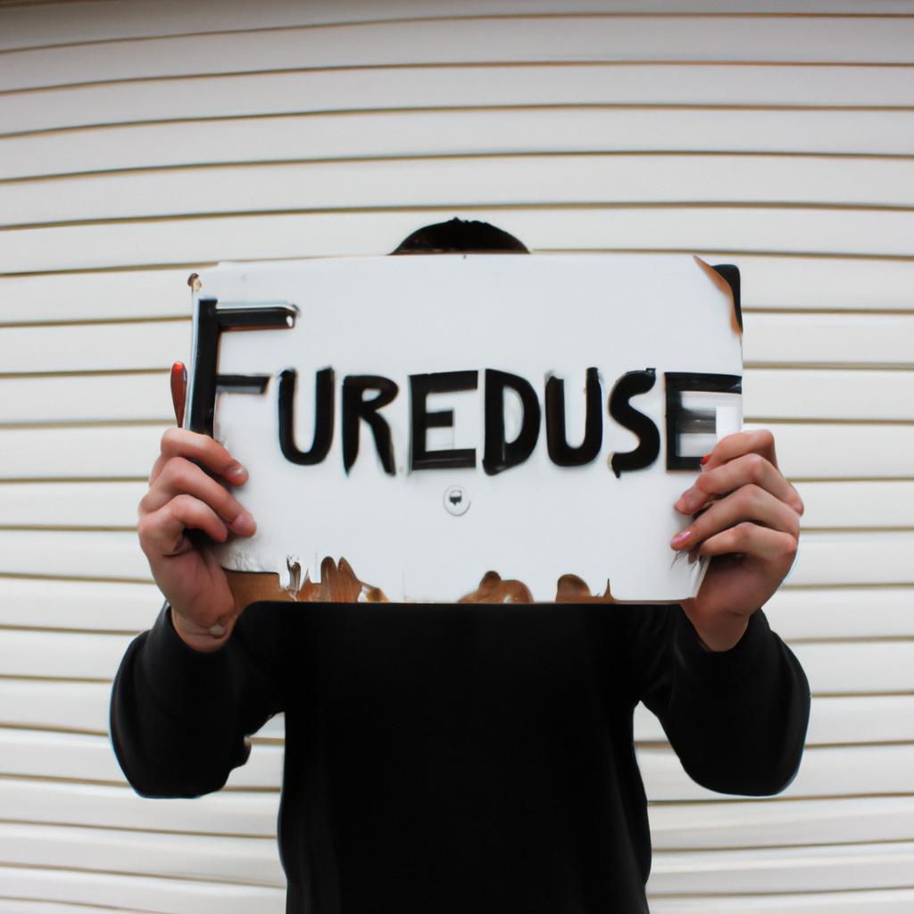 Person holding foreclosure sign, distressed